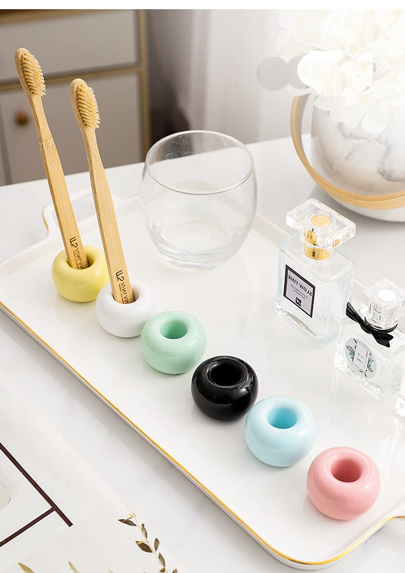 2 Pcs Mini Ceramics Toothbrush Holder,Individual Toothbrush Stand For Bathroom Vanity Countertops Dresser(White)